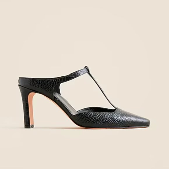 262. J. CREW Italy Jules T-strap pumps croc-embossed leather $298 EUC Sz 6 - Picture 3 of 6